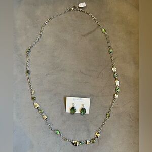 Lia Sophia. Necklace & Earring set. Silver with green. NWT